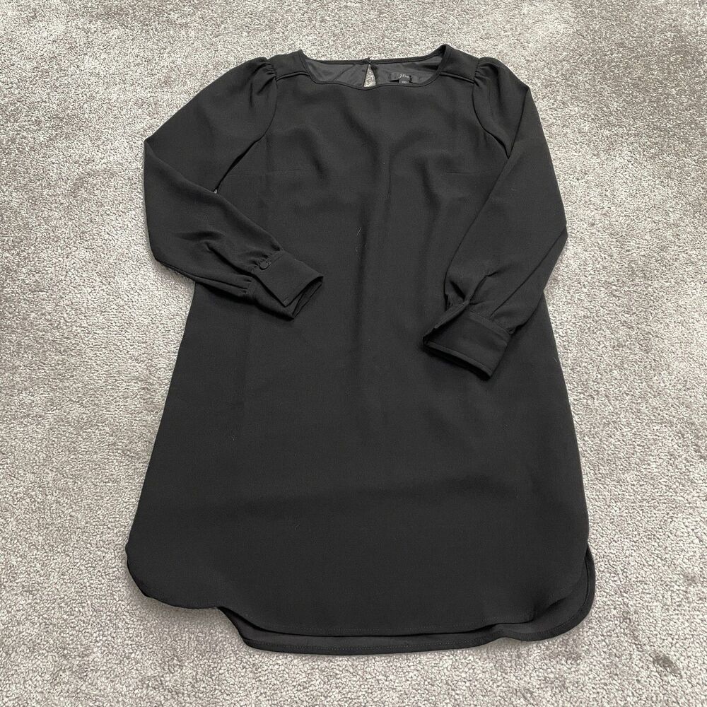 J.Crew Midi Shift Dress In Everyday Crepe Womens 00 Black Long Sleeve Classic